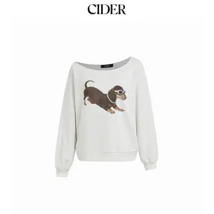 Cider [size 2-10] Terry Asymmetrical Neck Dog Graphic Sweatshirt