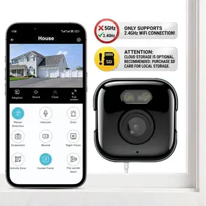 CowWolf 5MP Window Camera,2K Ultra HD Quality with Starlight Night Vision,supports 2.4GHz Wi-Fi Camera for home security,Multisharing and Motion detection,Dual storage options and Two-way audio,Easy & Quick Install