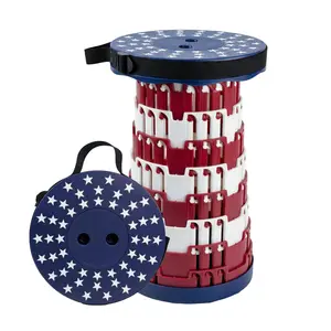USA Flag Collapsible Stool Heavy Duty, Portable Stools for Adults, 1s Setup Telescoping Stool for Camping BBQ Outdoor Travel, Retractable Folding Chair, Patriotic 4th of July Memorial Day Independence Father's Day Gift