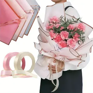 20 Pcs Plastic Flower Bouquet Wrapping Paper - Patterned Gift Packaging Sheets with Ribbon, Bridal Bouquets, Floral Arrangements, and Special Occasion Decor