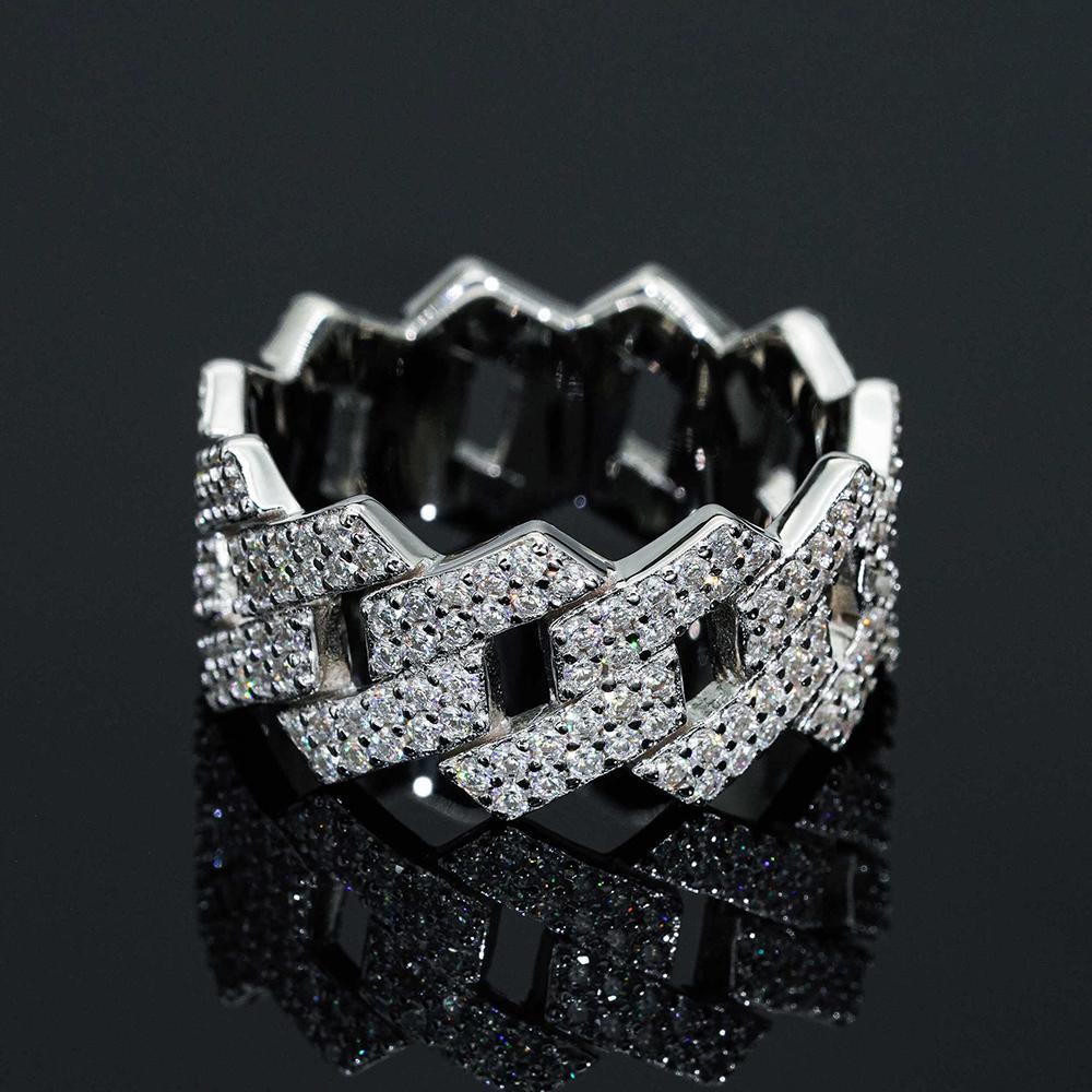 Certified Full Moissanite Diamond Cuban Rings for Men Women 100% 925 Sterling Silver Hip Hop Double Row Eternity Band Ring