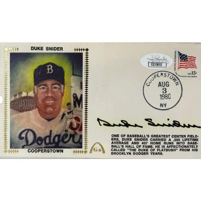 Duke Snider Autographed Cooperstown Cachet Envelope – JSA COA, Brooklyn Dodgers Hall of Fame