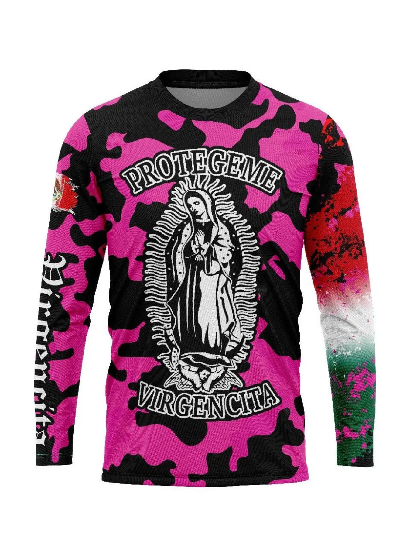 Saint Mother Off-Road Racing Shirt, Biker T Shirt, Mexican Flag Camo Long Sleeve Race Suit, Saint Mother Athletic Letter Print, Street Rider Faith Style, Athletic Sports Clothing, Athletic Tops, Athletic Fit, Athletic Fit Shirts