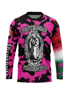 Saint Mother Off-Road Racing Shirt, Biker T Shirt, Mexican Flag Camo Long Sleeve Race Suit, Saint Mother Athletic Letter Print, Street Rider Faith Style, Athletic Sports Clothing