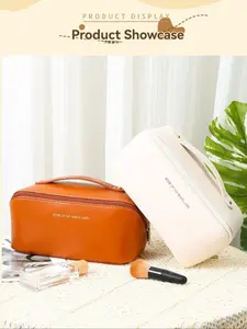 Multifunctional Waterproof PU Travel Toiletry Bag, Large Capacity Makeup Organizer, Portable Handheld Cosmetic Storage Pouch