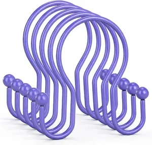 Shower Curtain Hooks, 12 Pcs Shower Curtain Rings, Stainless Steel Shower Curtain Hangers, Metal Shower Curtain Hooks Rings Rust Proof, Minimalist Shower Hooks for Shower Curtain, Purple