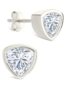Sterling Silver Trillion Cut Bezel Set Stud Earrings