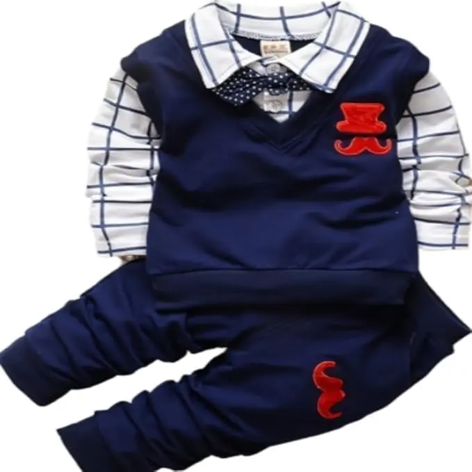 Spring and Autumn Boys' Bearded Printed Long Sleeve Fashion Two Piece Set
