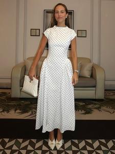 Boho Polka Dot Print A-Line Dress Elegant Party Summer Sleeveless Bodycon Dress, O-Neck New Fashion Casual Maxi Dress for Women,Graceful Women Long Dress For Holiday White Summer Bohemian