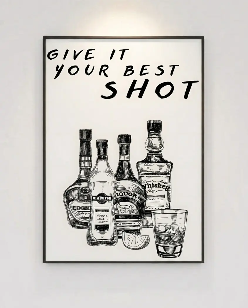 Vintage Whiskey Liquor Poster - Eco-Friendly Ink Vintage Sketch Alcohol Bottle Art, Canvas Wall Art with Optional Black Frame/Canvas Wrapped/Frameless, Bar Pub Home Man Cave Decor, Funny Gift for Whiskey Lovers
