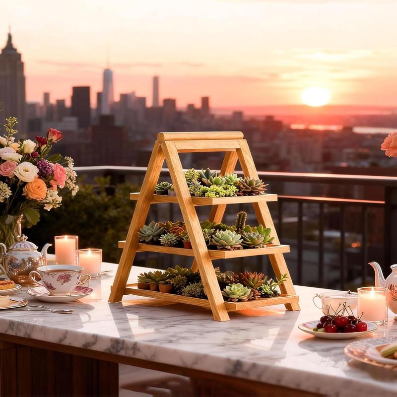 3 Tier Wooden Cupcake Stand - Wood Cake Dessert Table Display Set with Swing, Rustic Party Food Cookie Snack Display with Serving Tiered Tray Ladder Stands for Birthday Wedding Baby Shower