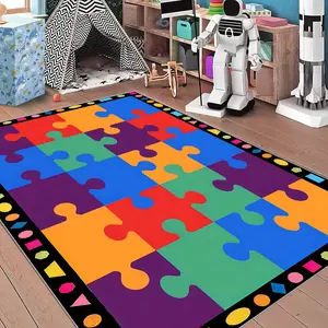 Colorful Puzzle Pattern Floor Mat, 1 Count Non-slip Soft Area Rug, Rectangle Home Decorative Carpet for Living Room Bedroom Nursery Dormitory