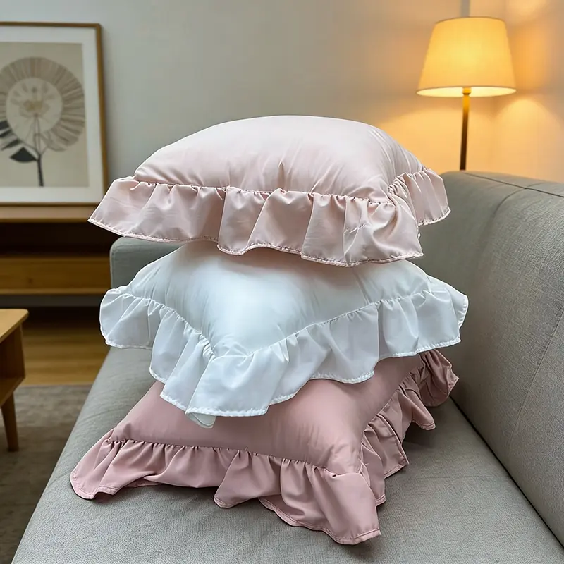 Pure Color Ruffled Pillow, 18x18 Inch Soft Cushion for Sofa and Bed, Home Decorative Cushion, Holiday Decoration Suitable for Living Room and Bedroom, Couch Cushion Replacement, Polyester Fiber Cushion