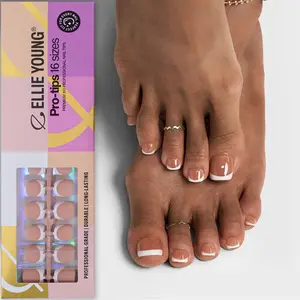 ELLIE YOUNG PRO-TIPS Short Square White French Toenail Tips with Brown Base, 160pc Press-On Toenails Kit – 16 Sizes, Matte Gel Acrylic Look, Soft Gel DIY Extensions, DIY Nail Art