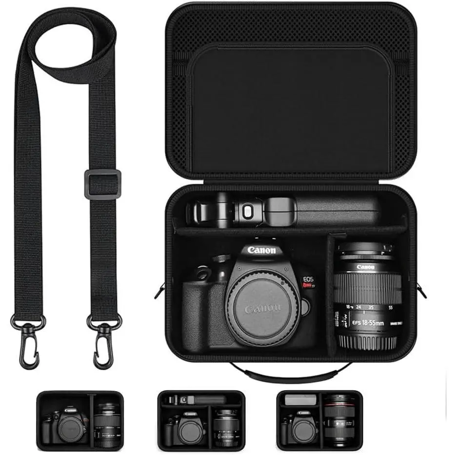 h-60 Hard Shell Protective Camera Case for DSLR & Mirrorless Cameras – Lightweight Travel Bag with Adjustable Dividers, Mesh Pocket for Accessories, and Detachable Shoulder Strap (Black)