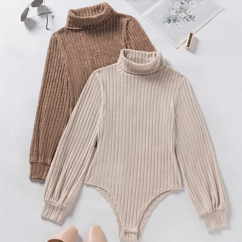 Women's High Neck Long Sleeve Thermal Graphic Bodysuit Set, Autumn Winter Warm Underwear, Comfortable Stretchy Fabric, Casual Wear, Washable Knit