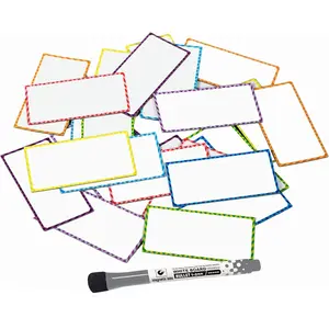 Magnetic Dry Erase Labels with Marker – 32 Reusable Whiteboard Cards for Office, Classroom, or Refrigerator