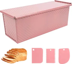 Spmarkt 2.2lb Pullman Loaf Pan with Lid, Non-Stick Pink 13-inch Non-Stick Bread Baking Pan for Sandwich Bread - Professional Grade Bake at Home Tin Easy Release Square