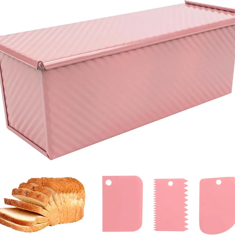 Spmarkt 2.2lb Pullman Loaf Pan with Lid, Non-Stick Pink 13-inch Non-Stick Bread Baking Pan for Sandwich Bread - Professional Grade Bake at Home Tin Easy Release Square