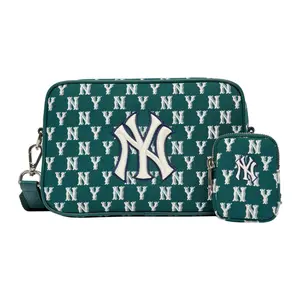 MLB Monogram Vintage Logo New York Yankees Polyester Camera Crossbody Bag For Men And Women In Green