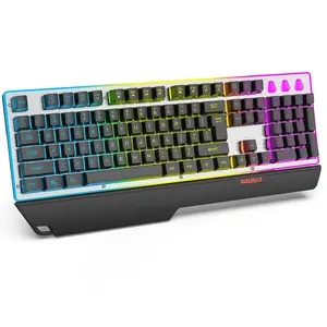 Wired Gaming Keyboard with Wrist Rest, RGB Backlit Mechanical Feel Anti-Ghosting Keyboard + Removable Wrist Rest, 2-in-1 PC Gamer Accessories keyboard wrist
