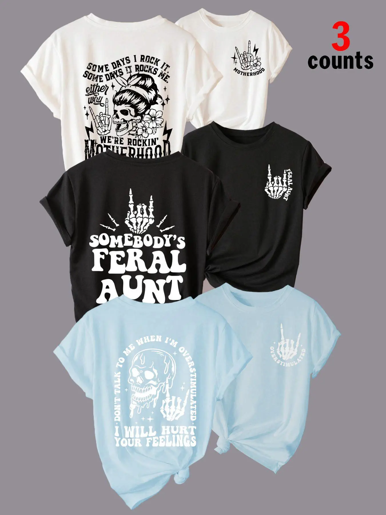 Women's Cartoon Skull & Letter Print Round Neck Tee, Casual Short Sleeve T-shirt for Daily Wear, Ladies Clothes for All Seasons