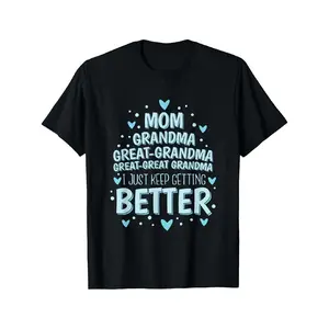 Family Generations Mom Grandma Great Grandma Great Great Grandma Graphic Print T-Shirt - Glossy Finish Retro Vintage Style, 100% Premium Cotton All-Season Comfort, Black with Light Blue Lettering Gift, Unisex, Hot selling items, Soft, Breathable
