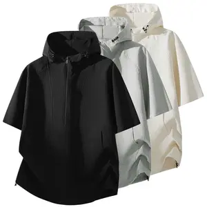 New summer men’s hooded half-zip short-sleeve top—loose, breathable, lightweight, quick-drying; suitable for outdoor casual sports and running; versatile hooded shirt for everyday commuting; premium quality men’s T-shirt.