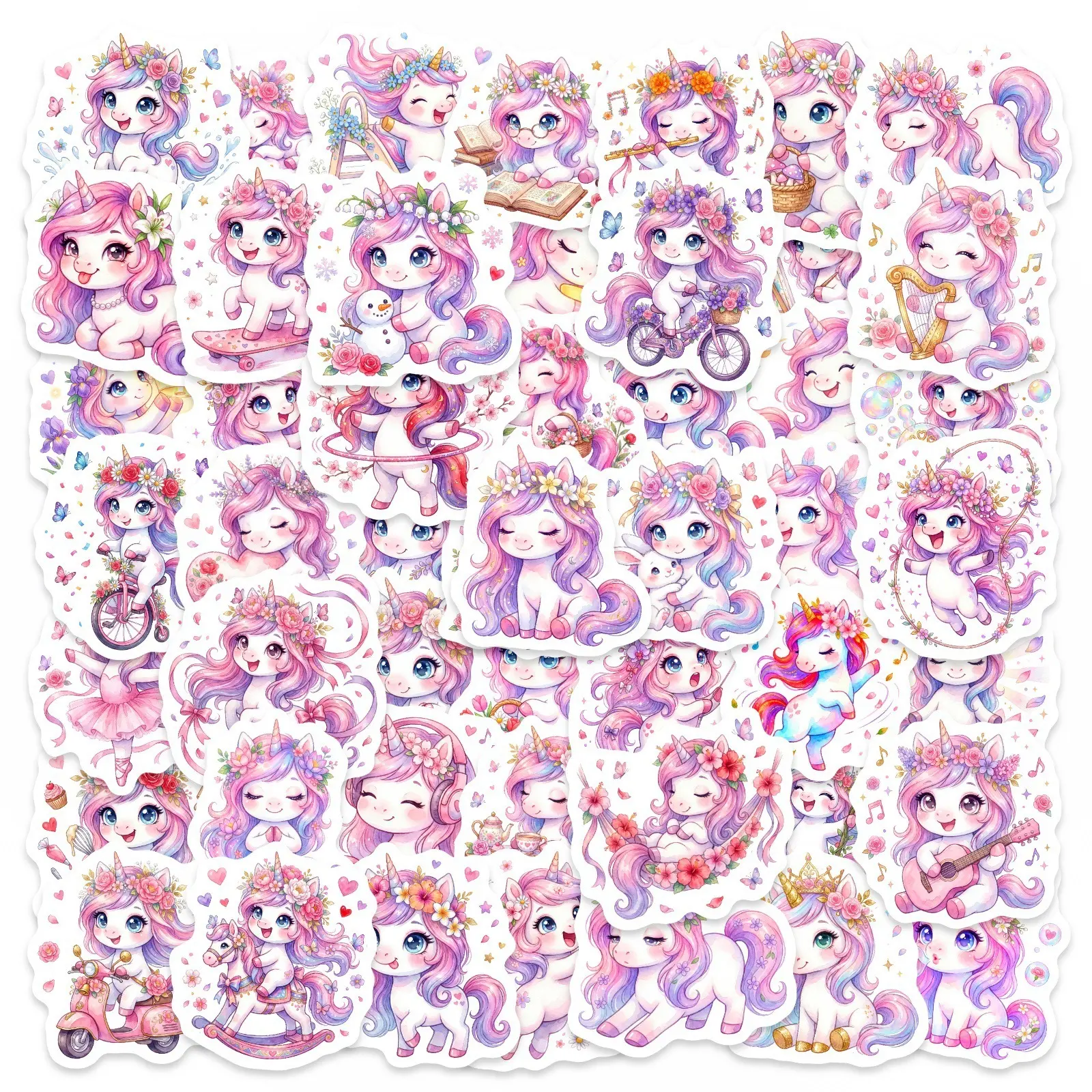 50 Cute Pink Unicorn Stickers with Big, Happy Eyes. Suitable for Scrapbooks, Diaries, Laptops, Water Bottles, Cars, and Other Items. A Gift with A Positive Message and Based on Beliefs. Sticker Decals