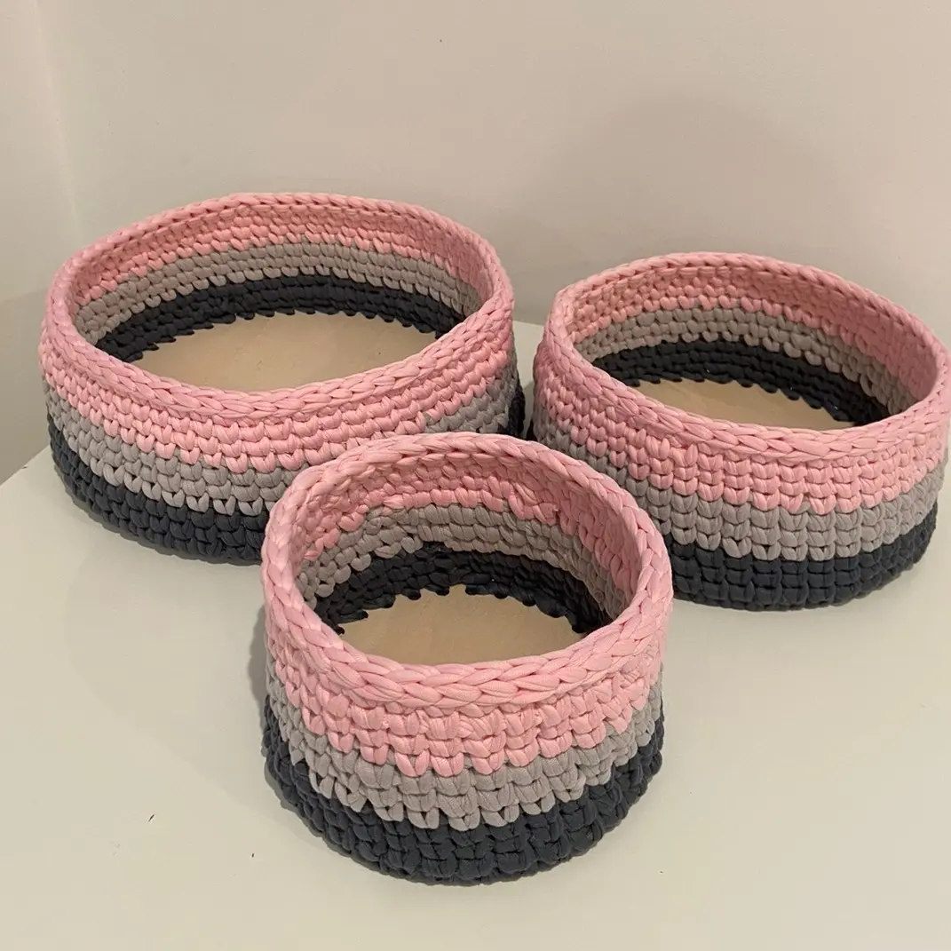 Set of 3 Round Crocheted Baskets