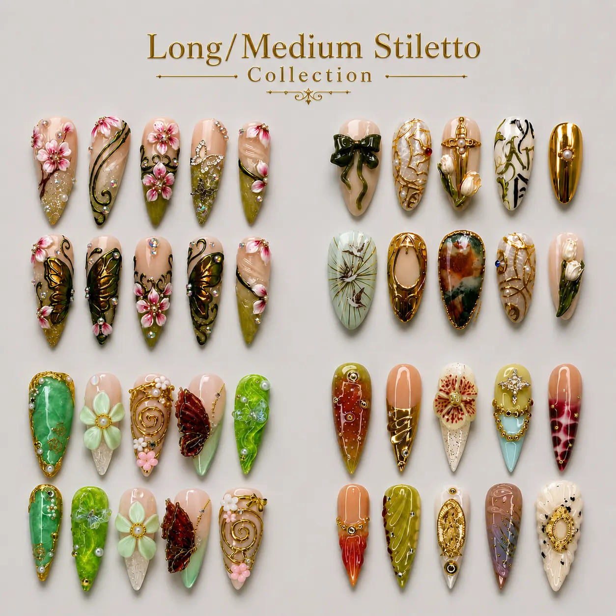 NAILCOUTURE Press-On Nails | Long Medium Stiletto | Handmade Artisan Craftsmanship | Premium Acrylic Gel System | Reusable 3D Nail Art | Salon-Quality | Long-Lasting | Glossy Finish | Wearable Luxury Statement Collection