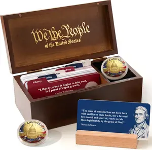 USA 250th Anniversary Keepsake Box – 120 Founding Fathers Quote Cards & Challenge Coin | 250 Anniversary USA Merchandise | 1776–2026 Commemorative Collection | Fathers Day and Gift for 4th of July