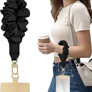 Portable Women's Phone Lanyard, Wrinkled Elastic Phone Strap, Short Wristband, Fashionable Mobile Accessory, Perfect for Daily Use