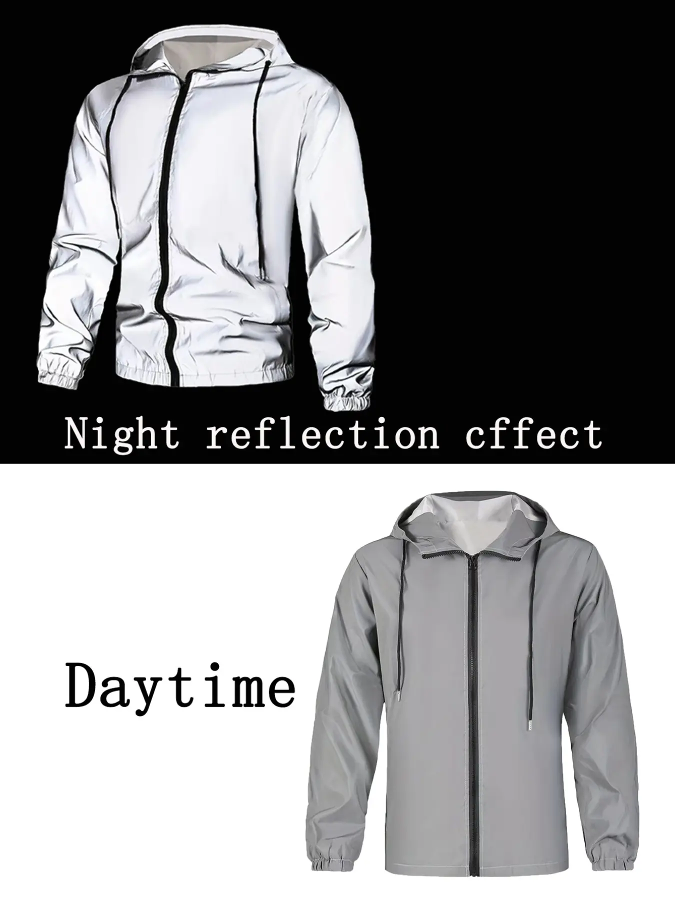 Men's Reflective Jacket, New Sporty Glow-In-Dark Jacket, Outdoor Cycling Reflective Coat, Windproof Hooded Jacket, All-Season Fitted Style, Athletic Jacket, Sportswear Jacket, Sports Outerwear