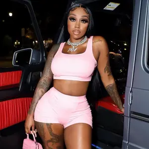 Women's Short Two Piece Set - Crop Top & Shorts Set, Stylish Design for Everyday Wear - Clothes, Womenswear