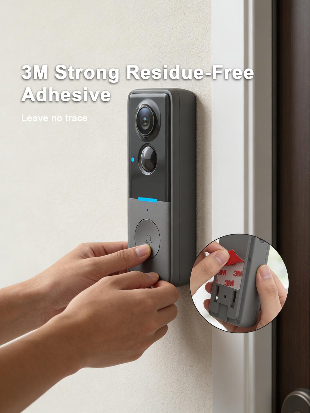 1080P Wireless Wi-Fi Video Doorbell Camera, Door Home Security, Night Vision, Two-Way Audio, Cloud Storage, Smart AI Motion Detection, Live View, Battery Powered, No Subscription, TUYA APP, Doorbell with Chime, Motion Detection & Alerts