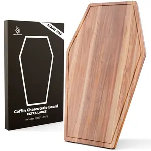Giant Coffin Charcuterie Board – 23.5" x 14.5" Acacia Wood Cutting & Serving Tray for Gothic Decor, Halloween Parties & Goth Gifts