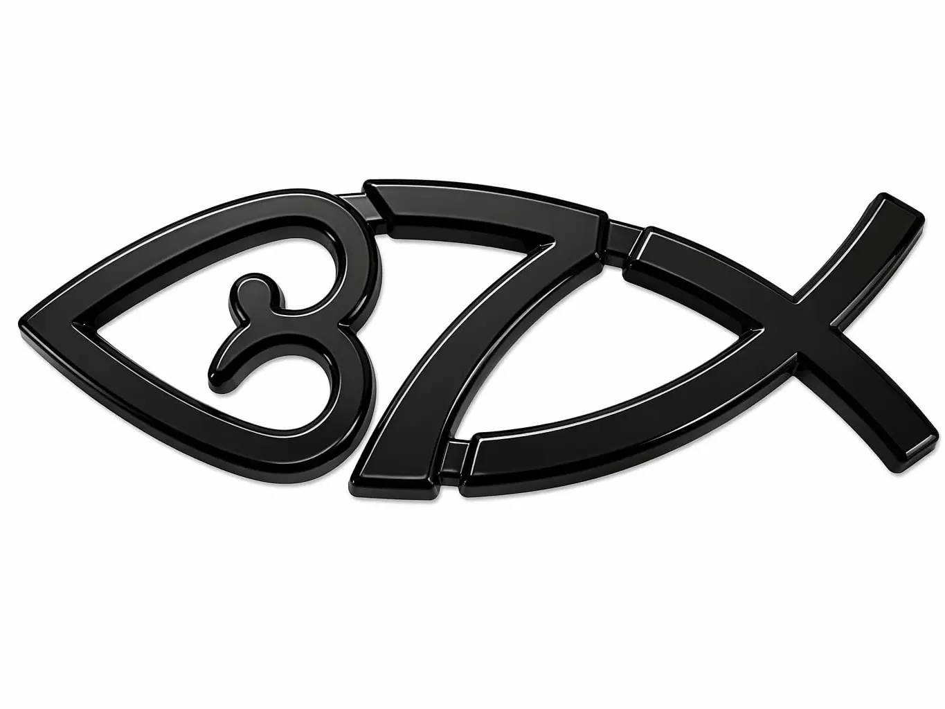 Black Jesus Fish Car Decal with Heart Cross & Number 7 Symbol Weather Resistant Automotive Grade Material Easy Peel and Stick Installation for Cars Trucks Laptops & More