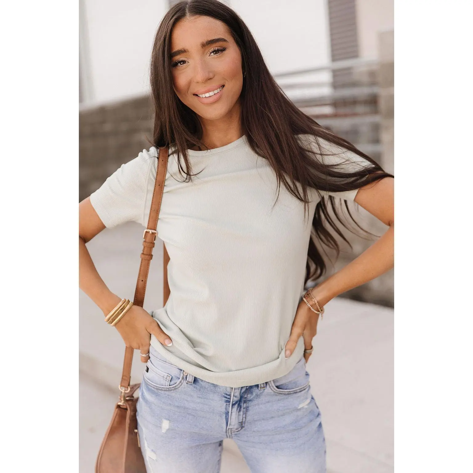 Ribbed Lulu Tee - Sage | Womenswear Casual T-Shirt Ribbed Stretchy Comfy | Plus Size