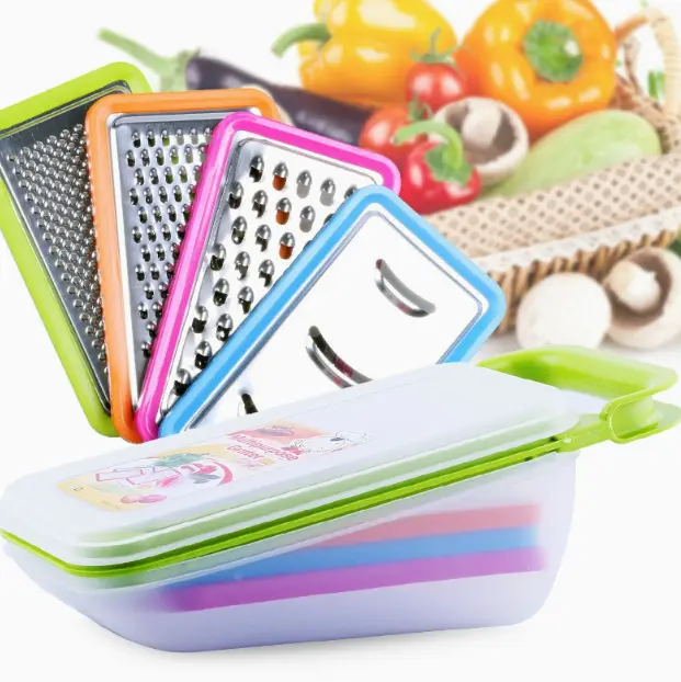 4 In 1 Multifunctional Stainless Steel Vegetable Grater Slicer Shredder Dicer With Color Coded Blades Storage Container Box Handheld Kitchen Food Prep Tool For Cheese Potato Carrot Garlic
