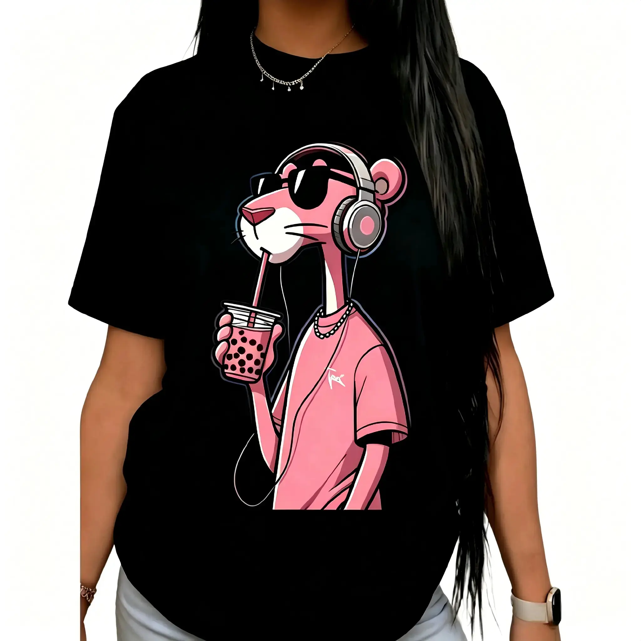 Pink Panther Graphic Top (Sports & Outdoor Apparel),Men's Short-Sleeve Knitted Sports T-Shirt, Fashionable Casual Crew Neck