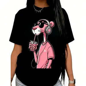 Pink Panther Graphic Top (Sports & Outdoor Apparel),Men's Short-Sleeve Knitted Sports T-Shirt, Fashionable Casual Crew Neck