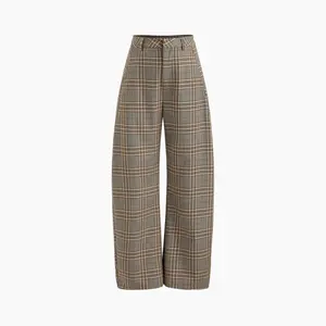Cider Mid Rise Tartan Barrel-leg Trousers