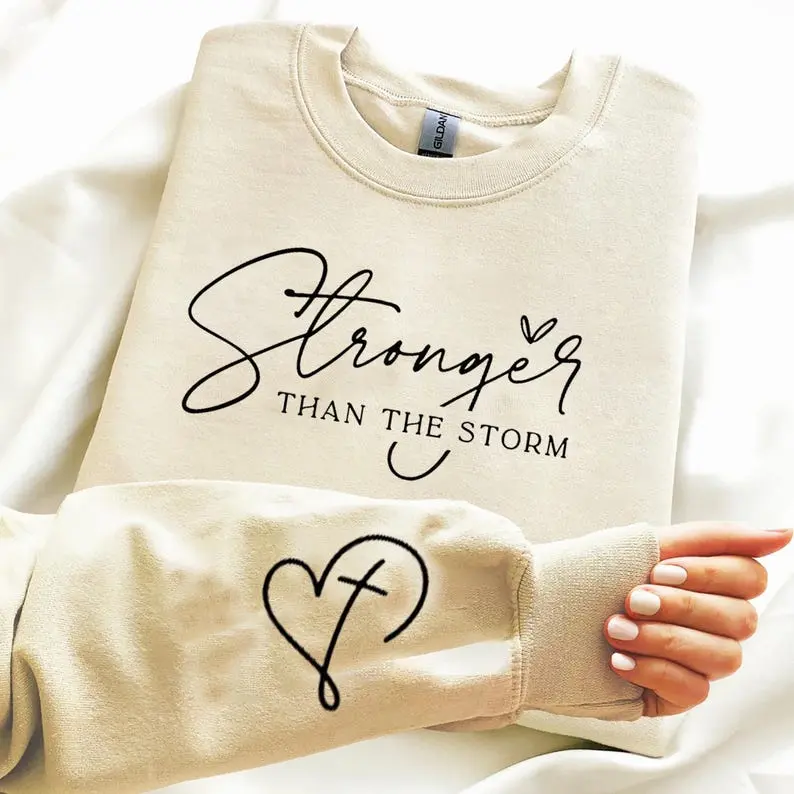 Stronger Than The Storm Sweatshirt, Boho Inspirational Pullover, Christian Bible Verse Shirt, Faith-Based Self Care Tee, Motivational Women’s Sweater