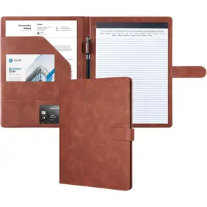 Padfolio Portfolio Folder, Faux Leather Interview Resume Folder with Document Organizer & Business Card Holder, Letter-Sized Notepad Legal Pad Holder for Men Women (Dark Brown)