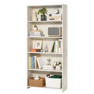 【DealsForYouDays】VEVOR 5 Tiers Wide Bookshelf,  , 68 in Wooden Open Bookcase with Display Storage Organizer Shelf, Freestanding Tall Display Floor Bookcase Bookshelf for Library, Bedroom, Living Room, Office, White