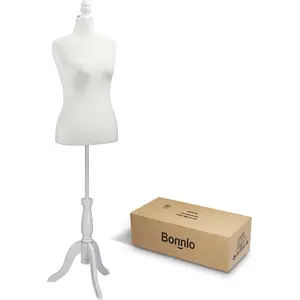 Female Dress Form Pinnable Mannequin Body Torso with Wooden Tripod Base Stand (White, 10-12)
