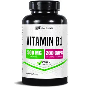 HealthFare Vitamin B1 (Thiamine) 500mg | 200 Vegan Capsules | Extra Strength High Potency Supplement | Supports Energy & Nervous System | Non-GMO, Gluten-Free | Made in USA
