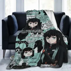 Cute Anime Muichiro Tokito Flannel Fleece Blanket Lightweight Blanket Soft Warm Cozy Fuzzy Throw Blankets for Travel Work School