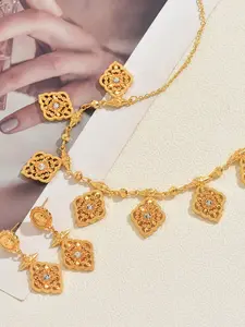 3 Piece Set Dubai Multi Pendant Tassel Necklace Earrings Jewelry Glamour Set for Middle East Bride Wedding Banquet Accessories Elegant Jewelry Set Matching Jewelry Set